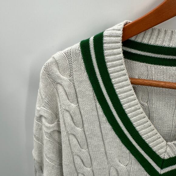 Aritzia Tna V-Neck Green Varsity Stripe Sweater // S - Picture 4 of 7